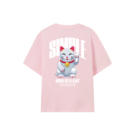 POLERA GOD IS A CAT (ROSADA)