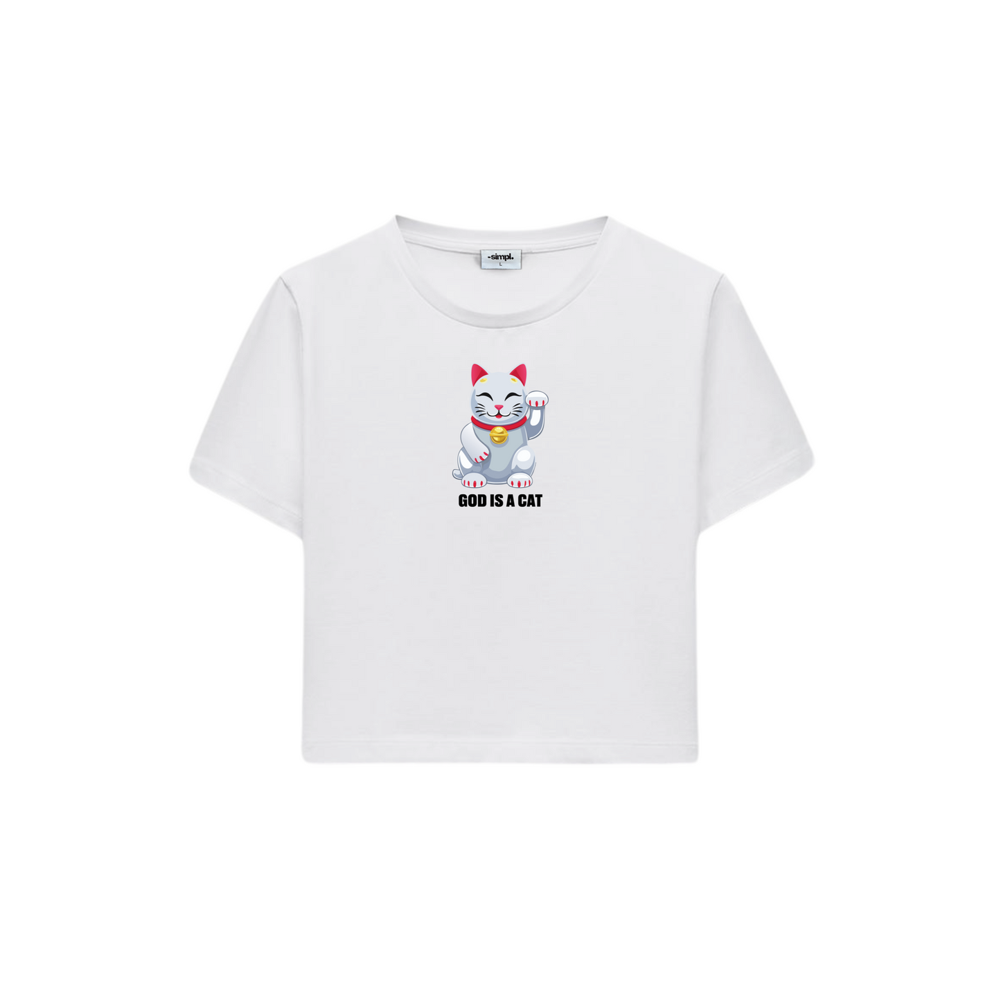 POLERA BABY TEE GOD IS A CAT (BLANCA)