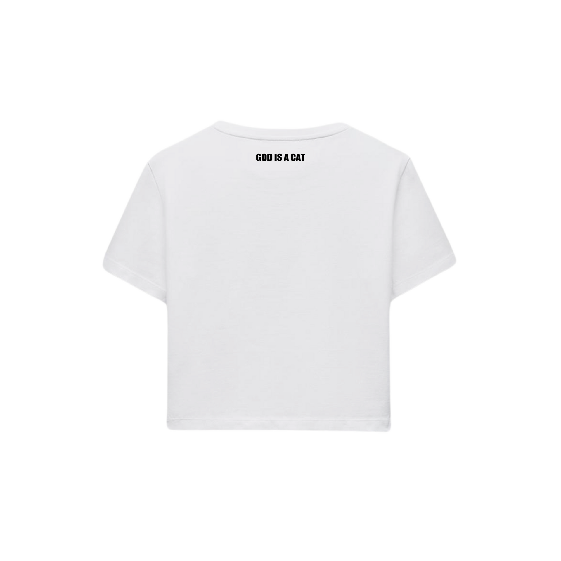 POLERA BABY TEE GOD IS A CAT (BLANCA)