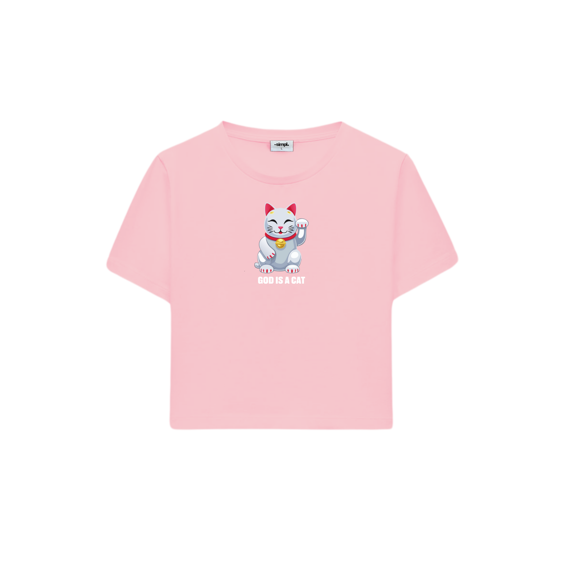 POLERA BABY TEE GOD IS A CAT (ROSADA)