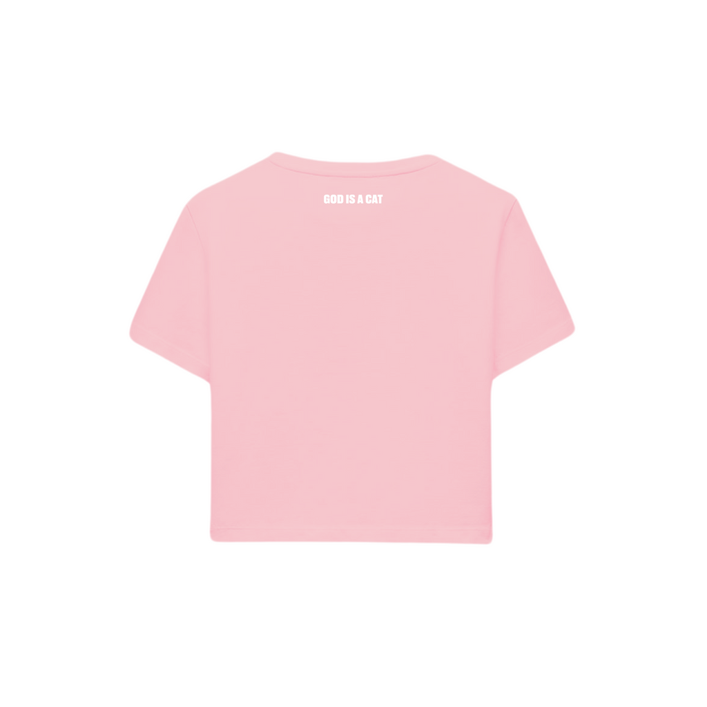 POLERA BABY TEE GOD IS A CAT (ROSADA)