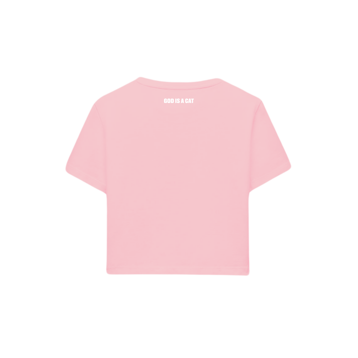 POLERA BABY TEE GOD IS A CAT (ROSADA)