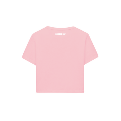 POLERA BABY TEE GOD IS A CAT (ROSADA)