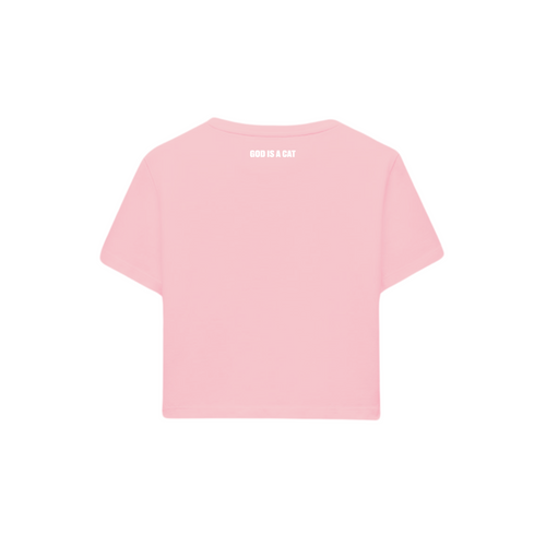 POLERA BABY TEE GOD IS A CAT (ROSADA)
