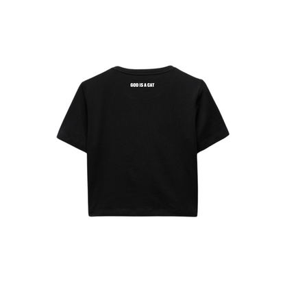 POLERA BABY TEE GOD IS A CAT (NEGRA)