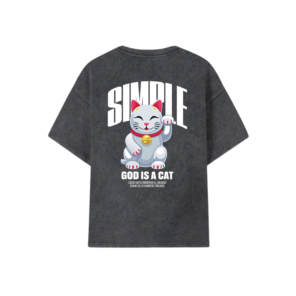 POLERA GOD IS A CAT (ACID WASH)