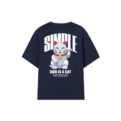 POLERA GOD IS A CAT (AZUL MARINO)