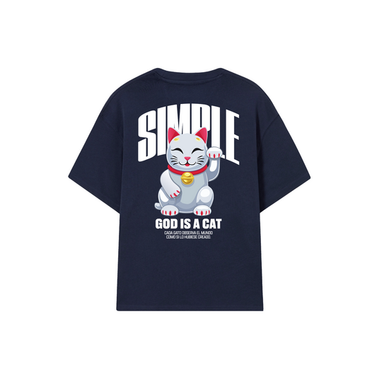 POLERA GOD IS A CAT (AZUL MARINO)